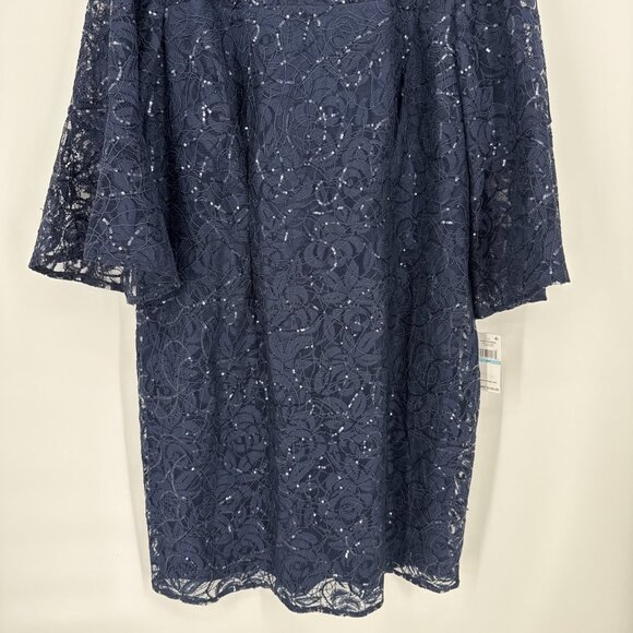 New Alex Evenings Womens Navy Blue Sequined Lace Sheath Dress Plus Size 20W - Picture 7 of 12